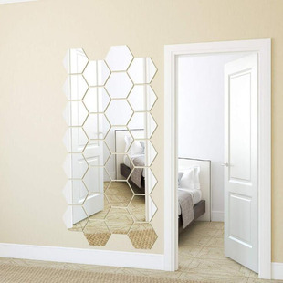 Cross-border Hexagonal Acrylic Mirror Stereo Wall Stickers Living Room Entrance Corner Stairs Background Decorative Painting Mirror Stickers