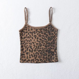 Sexy Leopard Print Camisole Women's 2023 Summer New Sweet Spice Girl Outer Wear Inner Slim-fit Short Top