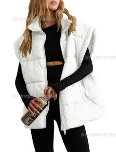 2024 Autumn and Winter Amazon Independent Station Women's Fashion Loose Sleeveless Zipper Solid Color Cotton Vest Women's Cotton-padded Jacket