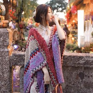 Ethnic style Xinjiang Xizang travel photography large shawl women's retro travel Yunnan Lijiang Qinghai Lake Snow Mountain cloak