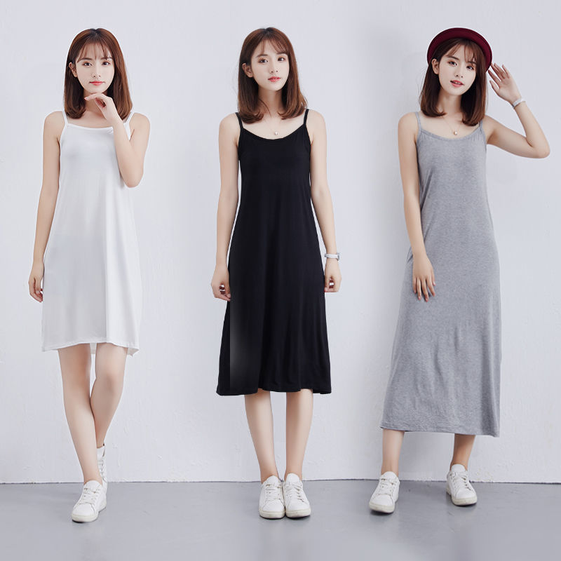 우아한 통근 여성 모달 솔리드 컬러 블랙 플러스 사이즈 외부 싱글 A 라인 미드 허리 원피스 서스펜더 의류