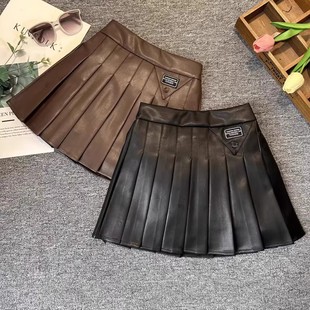 Girls Leather Skirt Spring & Fall 2025 New Style Pu Leather Kidsren's Short Skirt Versatile Autumn and Winter Girls Leather Skirt