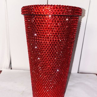 Diamond-embedded 750ml straw Cup 304 stainless steel double-layer vacuum vacuum cup stickers Diamond large capacity cross-border vehicle-mounted Cup