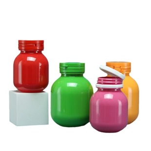 Color tear lid plastic jar 100ml 200ml solid bottle oblique shoulder packaging bottle health care bottle round jar