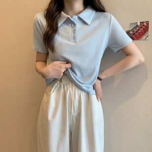 plus size Polo Collar Age-reducing T-shirt Women's Summer 2022 New chubby girl White Short-sleeved Design Niche Top Trendy