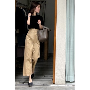 White High Waist Narrow Straight Wide Leg Pants Women's 2024 Summer Thin Casual Dosing Nine-point Long Suit Trendy Pants