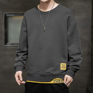 Autumn Men's Sweatshirt 2021 New Men's Simple Round Neck Sweatshirt Solid Color Loose Pullover Long-sleeved T-shirt Trend