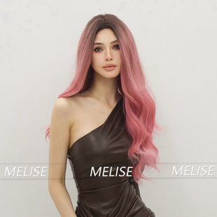 Wig Women's Medium Large Wave Curly Hair Gradient Pink European and American Style Daily Party Wearing Full Head Wig in stock