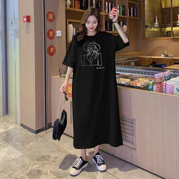 Fat mm 100kg 잠옷 여성 봄, 여름 느슨한 긴 무릎 길이 반팔 플러스 사이즈 여성 의류 임산부 캐주얼 홈웨어