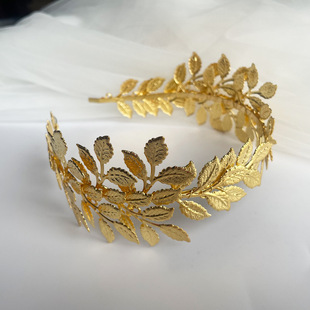Golden Leaf Flower Hair Band Bridal Jewelry Headwear Korean Style Wedding Accessories Handmade Hair Pearl Braided Hair Accessories