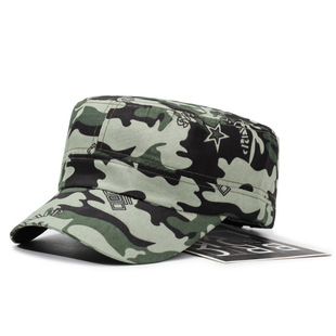 Outdoor Camouflage Training Hat Men's and Women's Spring and Summer Breathable Sunscreen Hat Sunshade Military Training Flat Hat Youth Woodland Hat