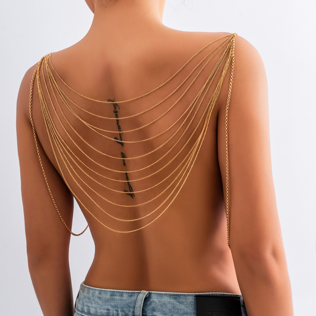 European and American cross-border jewelry fashion sexy metal snake bone chain chest chain creative geometric tassel body chain women