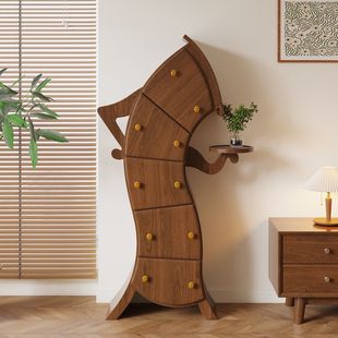 ZuC Light Luxury Middle Ancient Bedroom Living Room Bucket Cabinet Storage Cabinet Children's Wishbone Storage Cabinet Narrow Multifunctional Solid Wood Five
