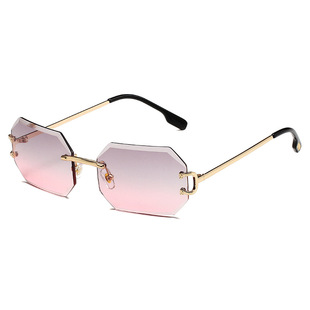 Cross-border European and American fashion trendy frameless sunglasses men's high-end sense women's 2025 polygonal trim sunglasses