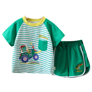 Cross-border children's clothing children's summer clothing new Korean striped forklift short-sleeved children's suit for children