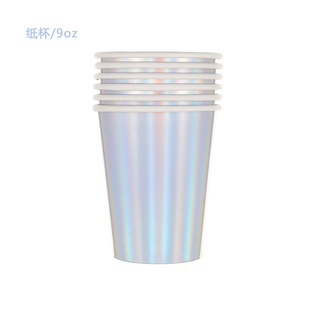 Colorful Laser Party Tableware Set Disposable Paper Plate Paper Cup Paper Towel Straw Cross-border Hot Selling Dot Hot Stamping Style