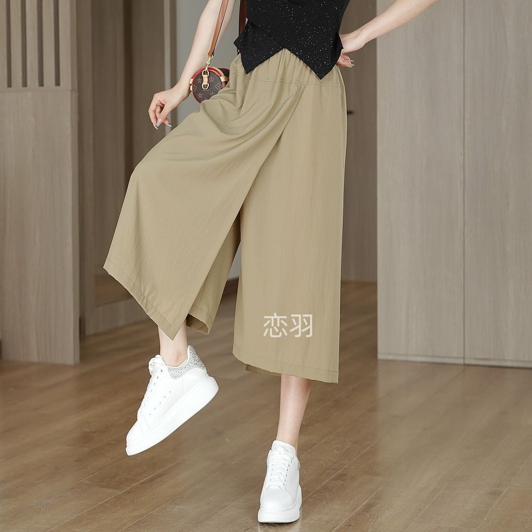 여름 Culottes 2025 새로운 경량 투웨어 느슨한 슬리밍 작은 여성을위한 넓은 다리 바지 신선한 자른 바지
