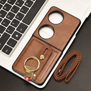For Huawei Pura X/Pocket 2 Phone Case P50Pocket Wristband Leather Case Hanging Sling Rope Bottle Opener S