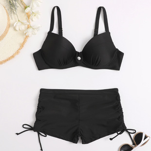 Foreign trade color matching color flat angle with drill steel support split women's swimsuit AliExpress supply