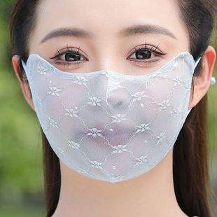Summer Thin Breathable Embroidered Lace Adjustable Face Mask Washable Veil Embroidered Printed Thin Face Mask