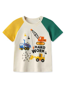 New Summer Boys Short-sleeved T-shirt Engineering Vehicle Moto Pattern Baby Spring and Autumn Thin Middle-sleeved Shirt Base Shirt