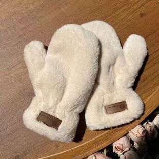 Зимние бархатные перчатки из ягненка с надписями в виде медведя, женские милые студенческие Зимние перчатки для верховой езды на флисовой подкладке, утолщенные теплые Холодостойкие