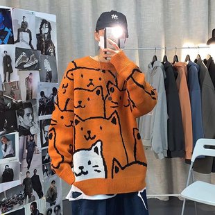 Original Autumn New Korean Sweater Knitted Sweater Men's Long Sleeve Top Men's Round Neck High Elastic 2024