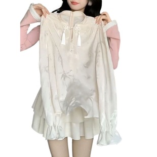 New Chinese Style Light National Style Horse Face Skirt suit Women's Spring Dress Design Sense Matching Top Small Chanel Style Elegant Button Blouse