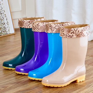 Women's rain boots thickened non-slip rain boots water shoes labor protection shoes with cotton warm working rubber shoes wholesale free shipping