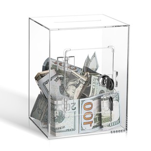 Cross-border transparent acrylic piggy bank with lock children's financial management piggy bank rectangular ballot box storage box