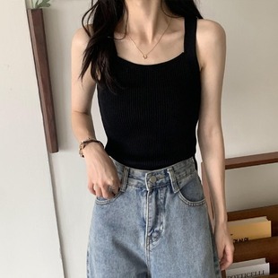 Summer 2021 Korean-style Solid Color Short Inner Vest Knitted Shirt Women's Base Shirt Student's Small Strap Top for Outer Wear