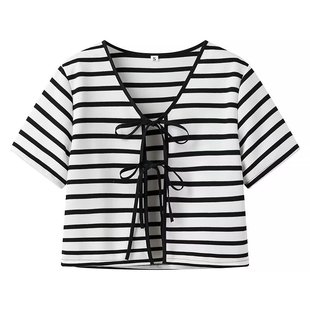 Foreign Trade 2024 European and American Summer New Stripesd Knitted Short-Sleeved Tops and Pants Suits 2017