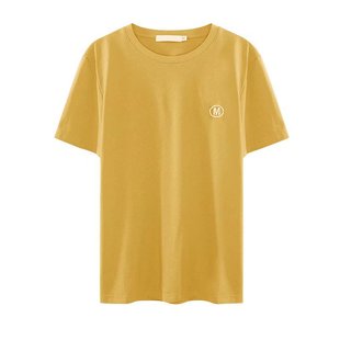 Short-sleeved T-shirt men's new solid color small embroidered slim round neck top summer combed cotton simple casual T-shirt
