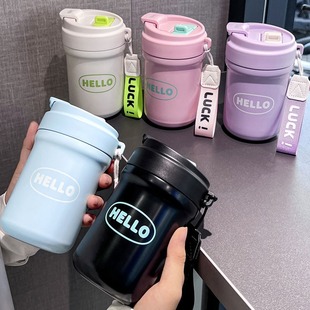 Cross-border 316 Stainless Steel Thermos Outdoor Simple Portable Portable Suction Cup Student Cartoon Double Coffee Cup