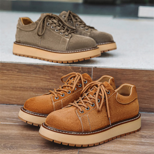 Men's Shoes 2023 Spring New Genuine Leather Anti-Velvet Cowhide Height-Increasing Casual All-Match Skate Shoes Fur Retro Tooling Shoes