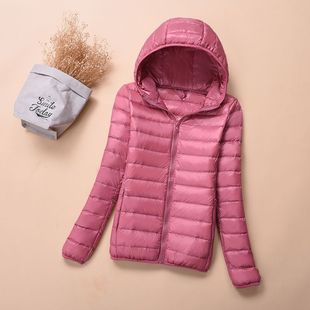 Light Down Cotton-padded Jacket Women's Short Autumn and Winter New Style Vertical Collar Hooded plus size Mother Fashionable Warm Lightweight Jacket