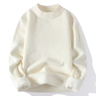 Half-Zip Sweater Men's Autumn and Winter fleece-lined Thickened Half-Turtleneck Sweater Men's One-piece Velvet Warm Winter Sweater