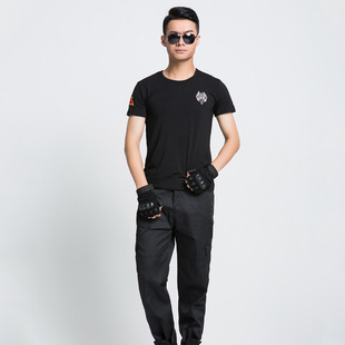 Security Work Clothes Summer Men's Short-sleeved T-shirt Summer Thin Black Uniform Summer Special Training Training Suit