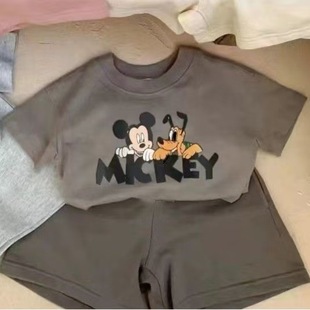 2024 New Summer Korean Casual Short-sleeved Baby Cartoon Printed Casual Short-sleeved Shorts suit Two-piece Set