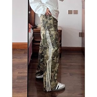 Трехполосные американские ретро-камуфляжные брюки High Street десантники комбинезоны мужские прямые спортивные быстрые сухие широкие брюки