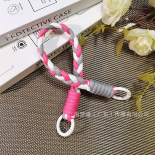 Japanese and Korean-style street color stitching woven creative portable lanyard anti-lost mobile phone case key ring detachable short chain tide