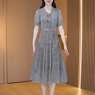 Guangzhou Thirteen Lines High-end Brand Chiffon dress 2025 New Women's Summer and Autumn Light Luxury High-end Elegant Skirt
