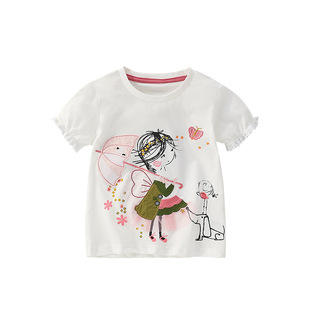 Cross-border malwee girls T-shirt summer new European and American children's round neck short sleeve cute printed children's clothing