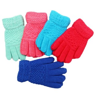 Children's Gloves Autumn and Winter fleece-lined Warm Cold-proof Outdoor Riding Children's Wool Knitted Finger Cover for Boys and Girls