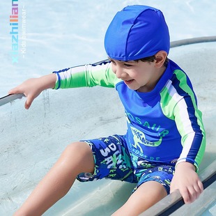 Foreign Trade Children's Swimwear Boys' Small Middle and Large Children's Long Sleeve Split Sun Protection Sports Swimsuit Baby Surf Suit