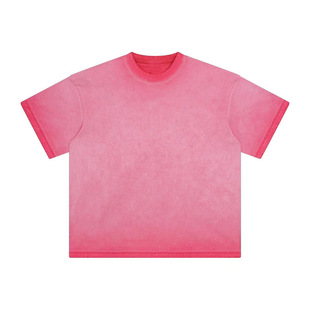 Pure Cotton 240g Water Style Old Short-sleeved T-shirt Men's and Women's American Style Retro Loose Gradient Crewneck T-shirt Top