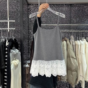 2025 Summer New Style Lace Hem Slim-fit Small Sling Women's Slim-fit Pullover All-match Vest Korean Style Chubby Wear