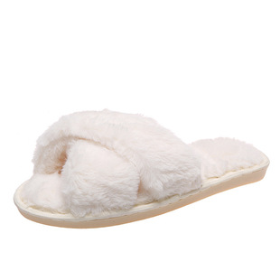 Cross Mao Mao Slippers Women's 2024 Autumn and Winter New Korean Style Fashionable Slimming Cotton Slippers Trendy Flat Slippers for Women