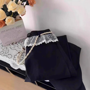 Lace Stitching Solid Color Jeans 2025 New Spring Sweet Cool Design Girl Style plus size chubby girl Straight Leg Pants