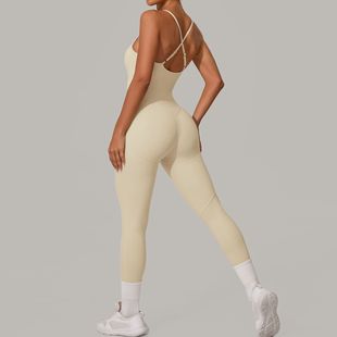 Autumn Sand Crossed Beauty Back Summer Jumpsuit Stitching Sports Adjustable Shoulder Strap Yoga Fitness Jumpsuit 4294